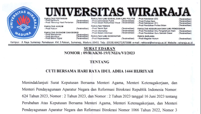 CUTI BERSAMA HARI RAYA IDUL ADHA 1444 HIJRIYAH