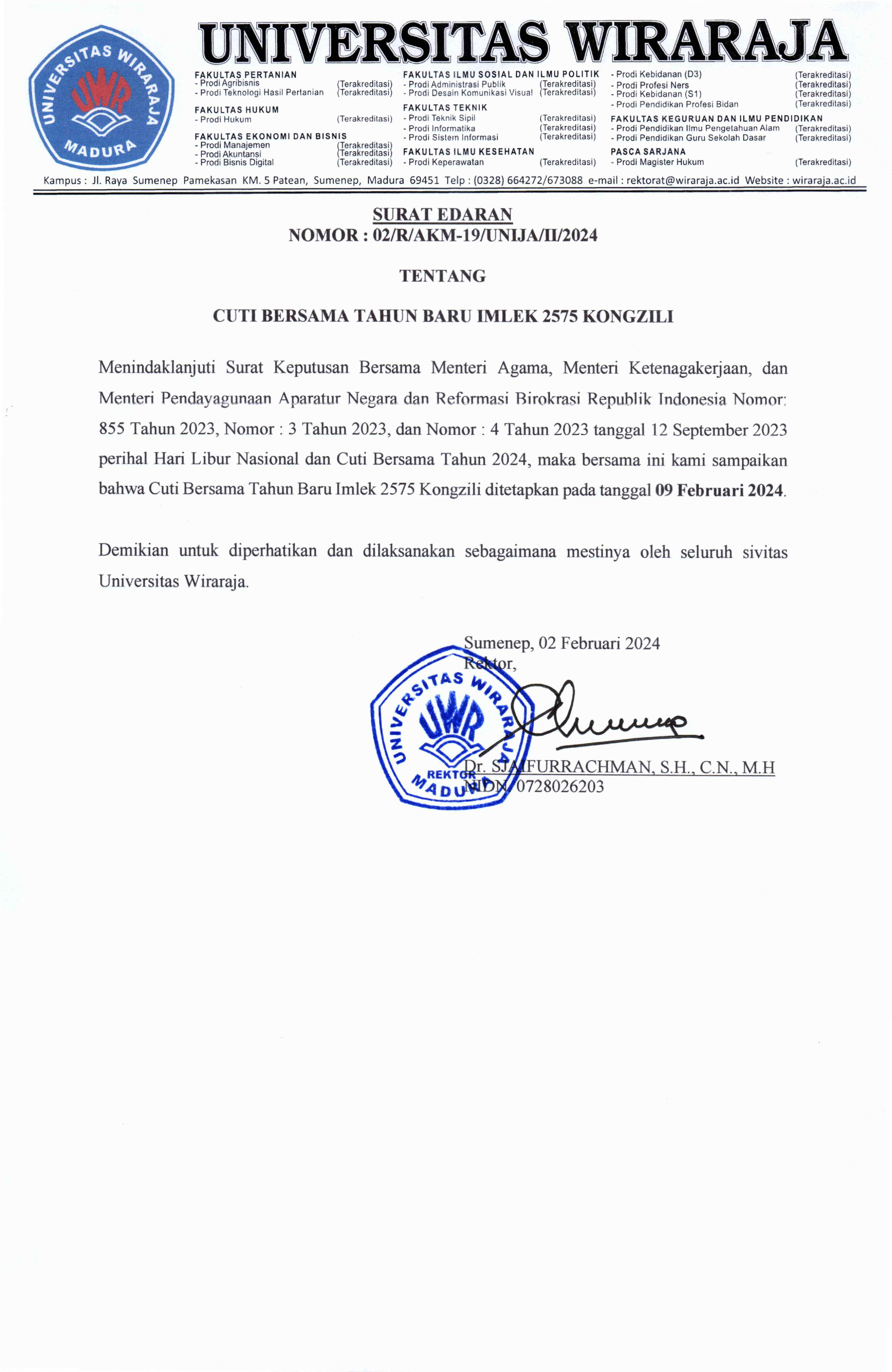 Surat Edaran Tentang Cuti Bersama Tahun Baru Imlek 2024