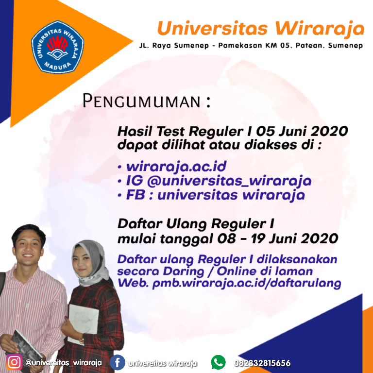 HASIL PMB JALUR REGULER 1 UNIVERSITAS WIRARAJA T.A. 2020/2021