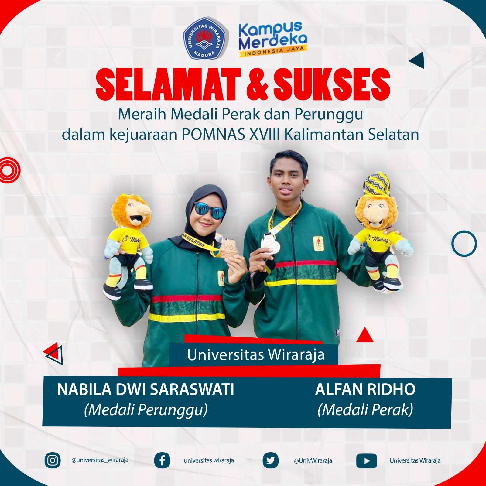 SELAMAT DAN SUKSES MERAIH MEDALI PERAK DAN PERUNGGU DALAM KEJUARAAN POMNAS XVIII KALIMANTAN SELATAN